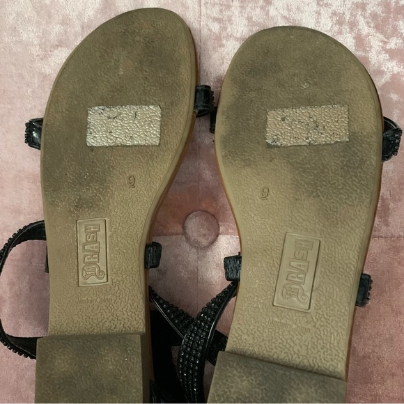 Black Patent and Beaded X-Strap Sandals, Zipper in back size 9 - Picture 4 of 4